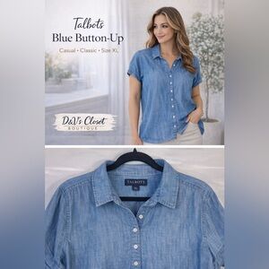 Talbots Blue Button Down Shirt XL Lightweight Short Sleeve Casual Blouse Women’s